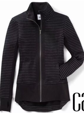CAbi 3378 Black & White Chalk Stripe Jacket w/Zip Front, S